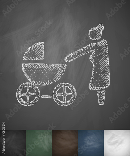 grandmother with stroller icon. Hand drawn vector illustration
