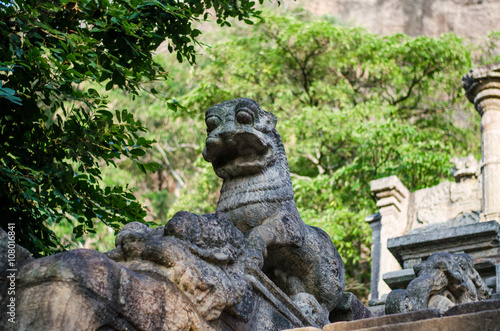 This stone lion by the side of the stairway, is depicted on the Ten Rupee note in Sri Lanka © mlnuwan