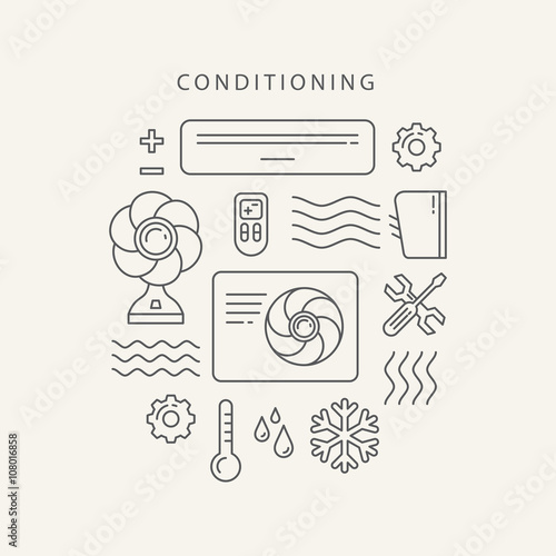 air conditioner climate elements icons set
