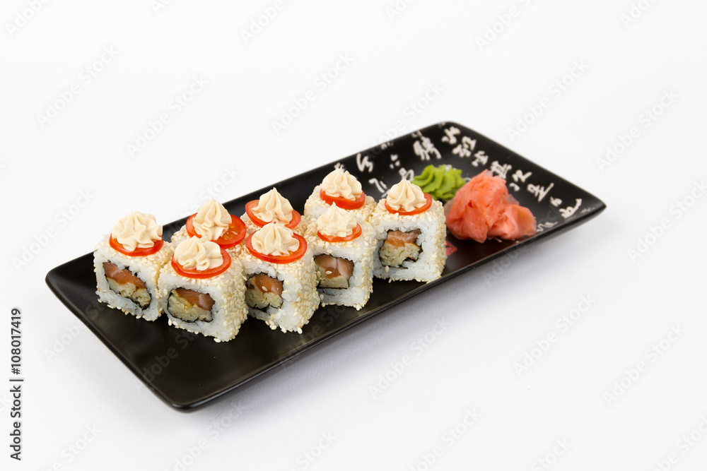 Image of tasty sushi set with salmon Image of tasty sushi set with salmon