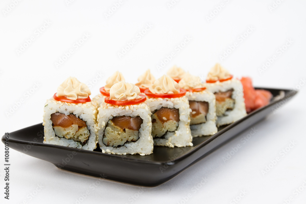 Image of tasty sushi set with salmon Image of tasty sushi set with salmon