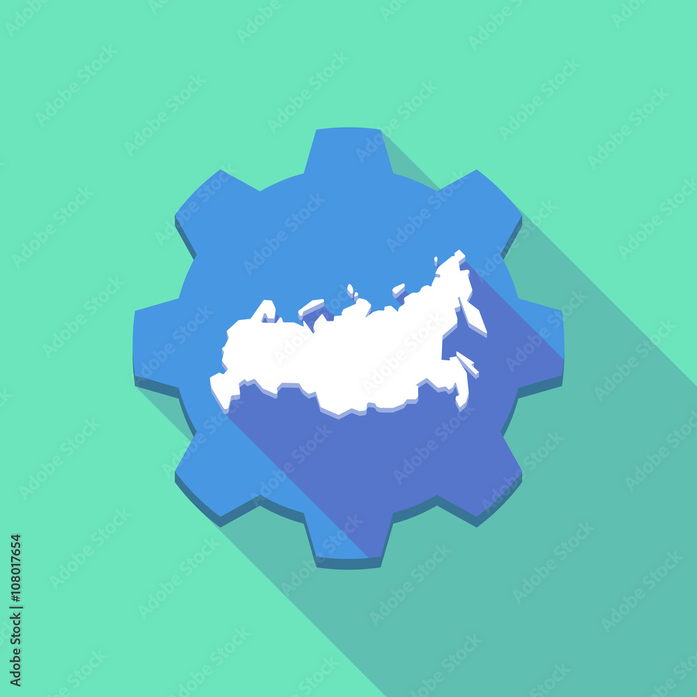 Long shadow gear icon with  a map of Russia