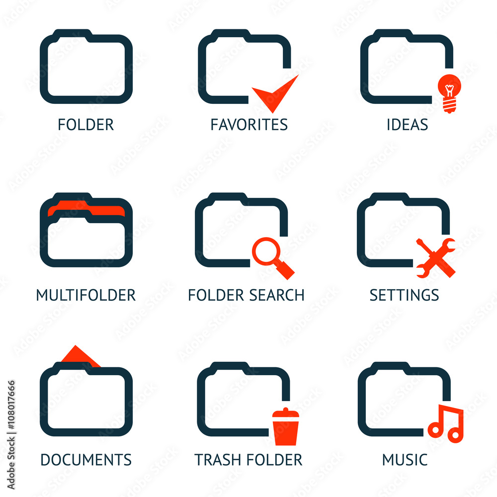 Mobile Apps Folder Icons Set Favorites Settings Music Ideas Search Documents Trash Isolated Template Vector Illustration Mobile Apps Folder Icons Set Favorites Settings Music Ideas Search Documents Trash Isolated Template Vector Illustration
