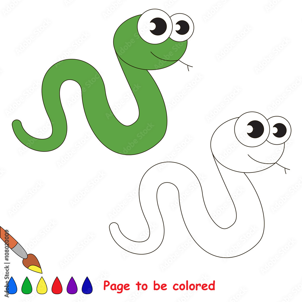 Fototapeta premium Green Snake cartoon. Page to be colored. 