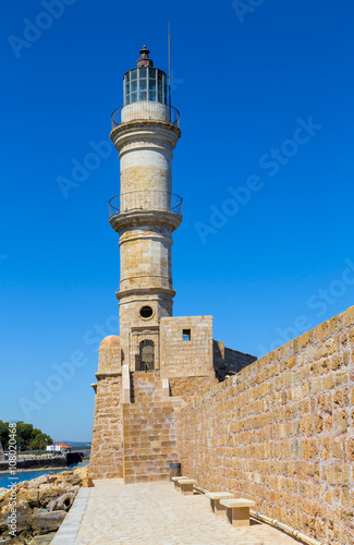 lighthouse against a blue sky