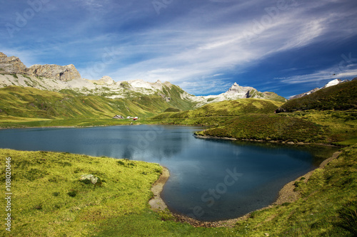 View to Melchsee Frutt and Swiss Alps panorama from Melchsee Frutt, Switzerland, Europe