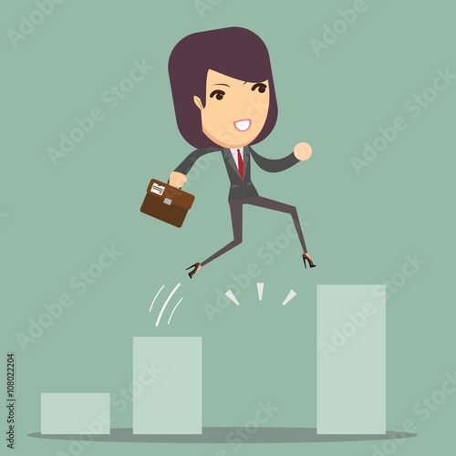 Businesswoman Jump Through The Gap In Growth Chart