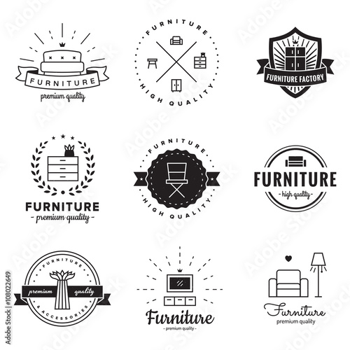 Furniture logo vintage vector set. Hipster and retro style. Perfect for your business design.