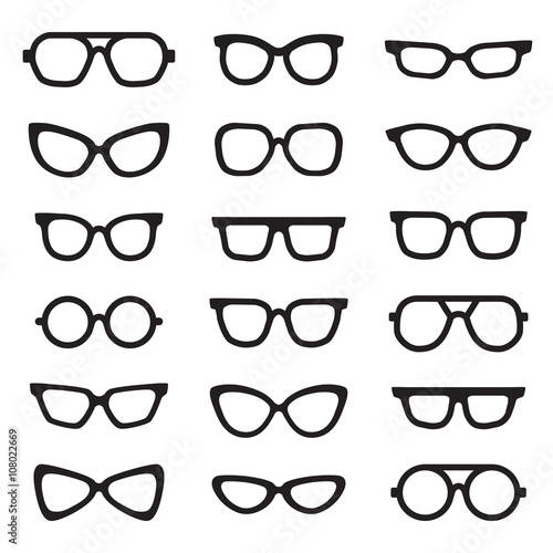 Eyeglasses black silhouettes vector icons set. Modern minimalistic design.
