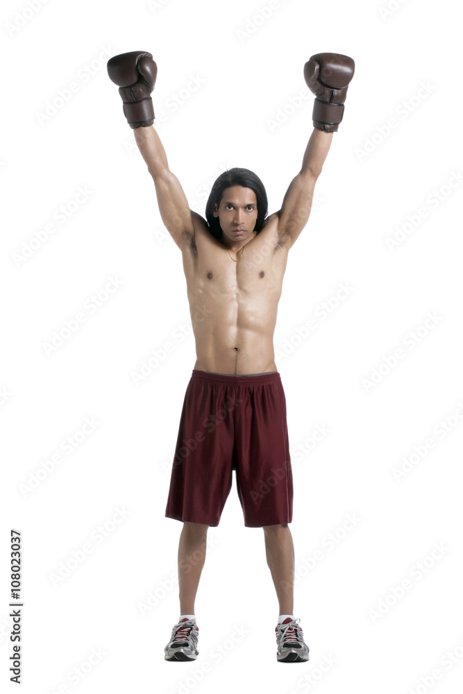 male boxer raising his hands male boxer raising his hands