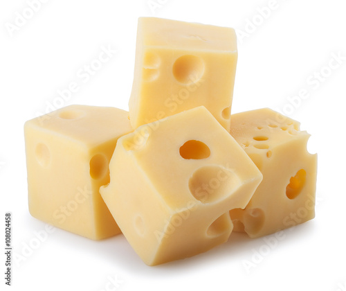 bits of cheese isolated on white background
