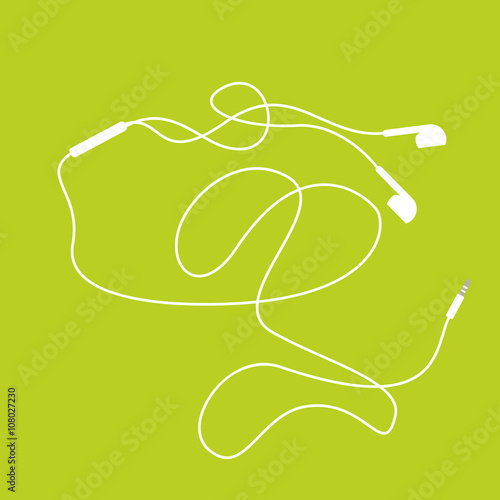 White Earphones on lime green colored background. Vector design.
