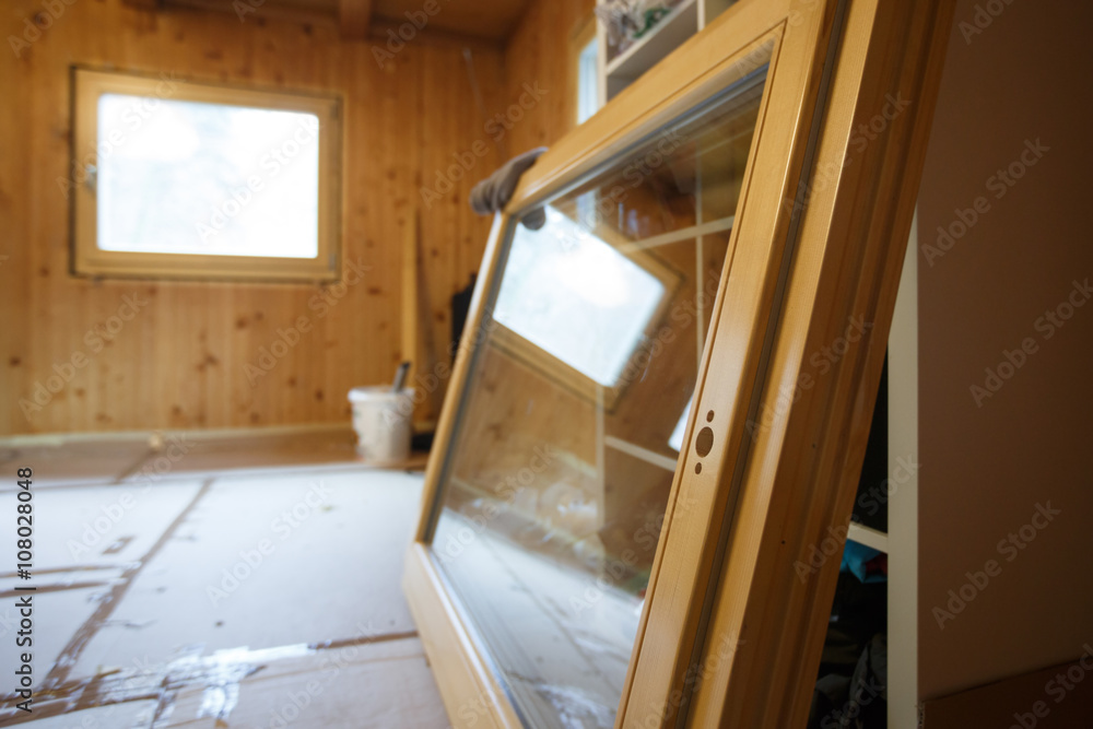 New efficient wooden window prepared for installation