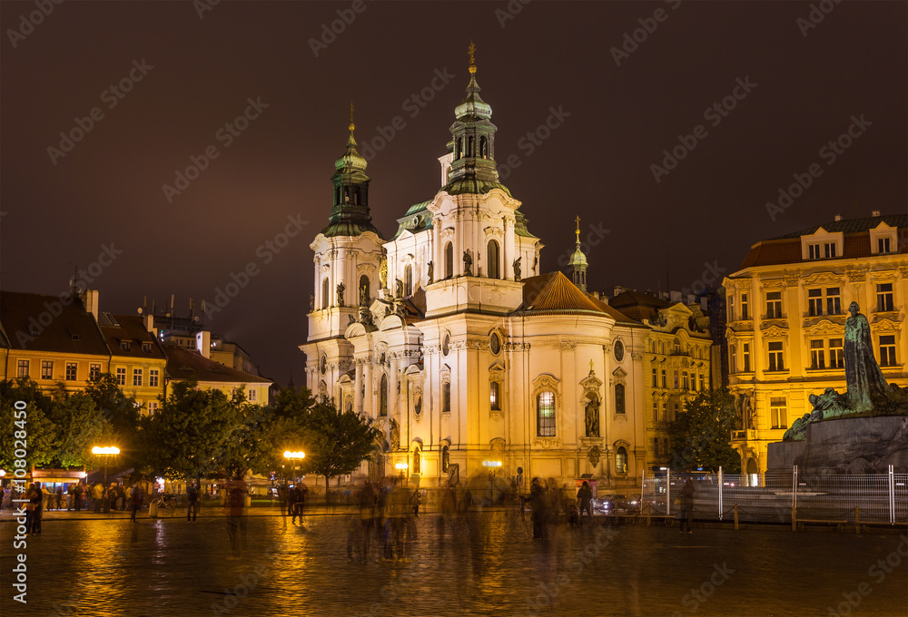 Church of St. Nicholas on Old Town Square in the night
