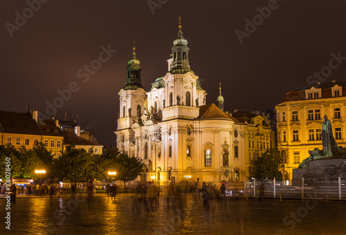 Church of St. Nicholas on Old Town Square in the night photo