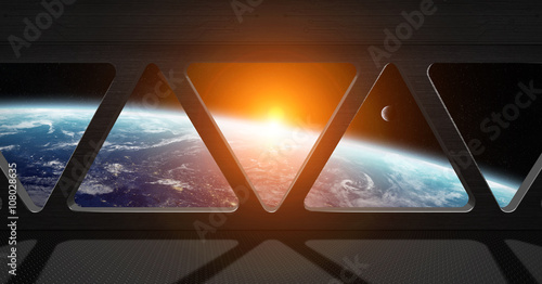 Fototapeta Naklejka Na Ścianę i Meble -  View of planet Earth from inside a space station