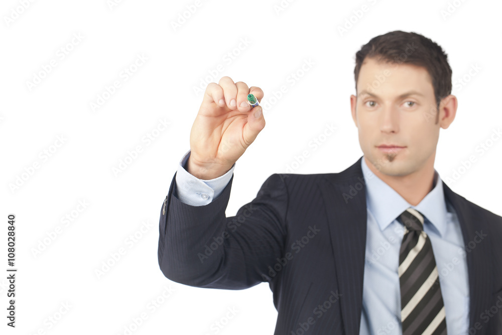 handsome businessman pointing at something handsome businessman pointing at something