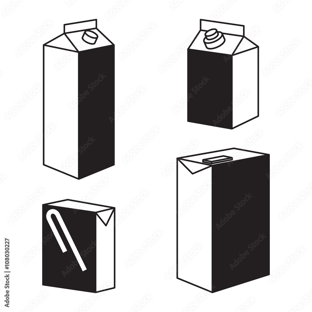 Juice milk blank white carton boxes packages isolated icons vector