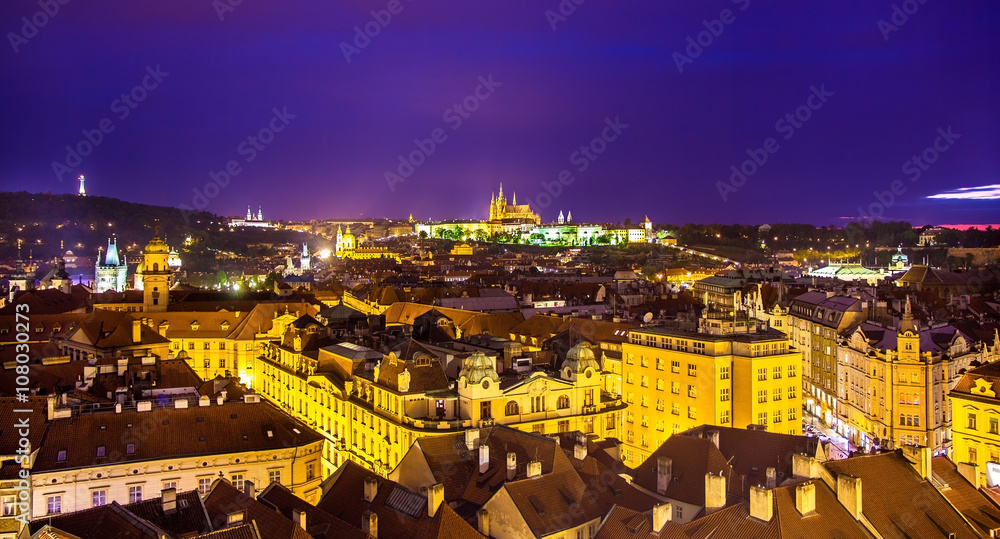 Night view of Prague from the Old Town Hall