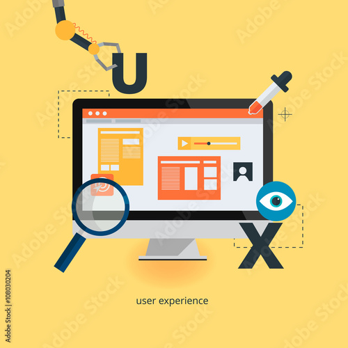 UX design web infographic concept vector. User interface experience, usability, mockup, wireframe development .Optimizing user experience in e-commerce.

