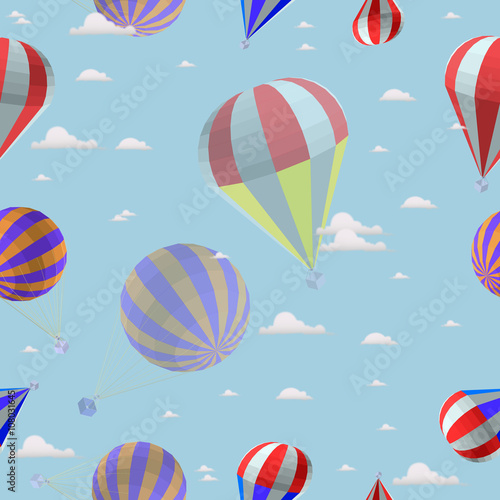seamless pattern of balloons against the blue sky with clouds
