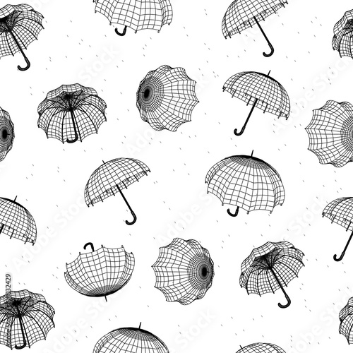 seamless rainy pattern with umbrellas and raindrops