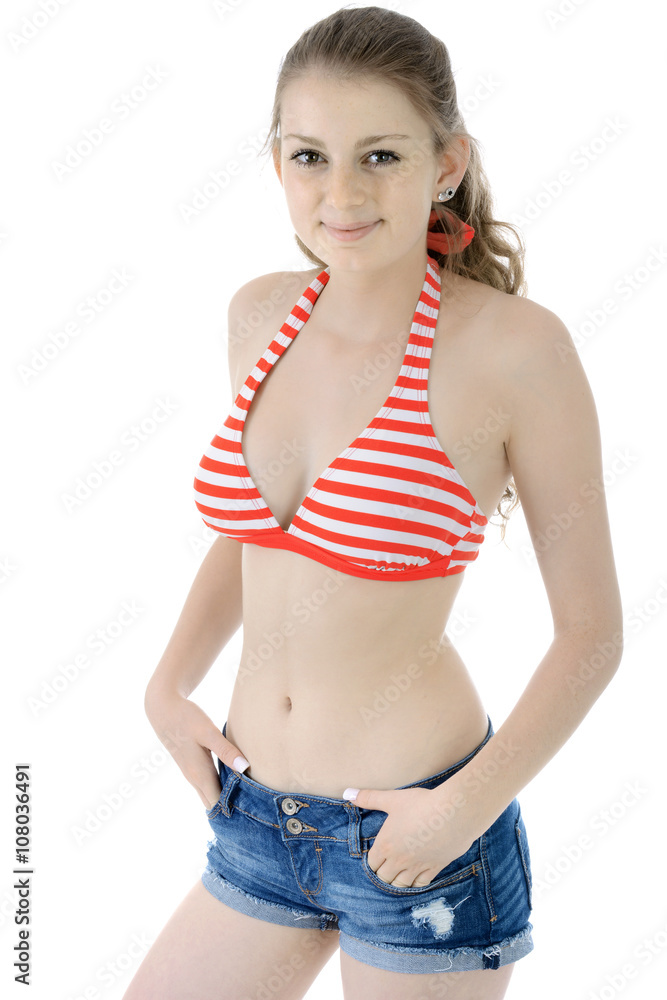 concept Puno Onrustig Teenager trägt Vintage Bikini und Hot Pants Stock Photo | Adobe Stock