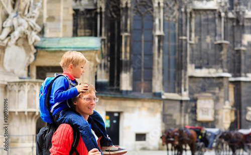 Photography father and son travel in the city of Vienna, Austria
