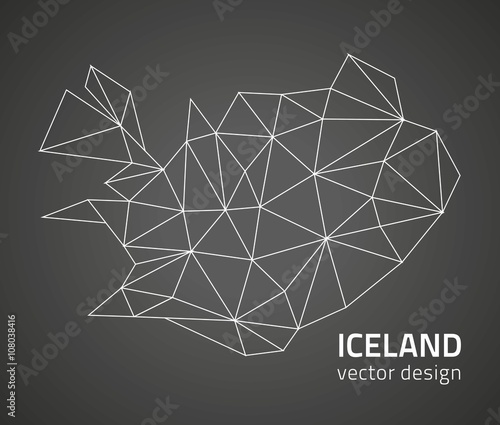 Canvas-taulu Iceland outline grey vector polygonal map
