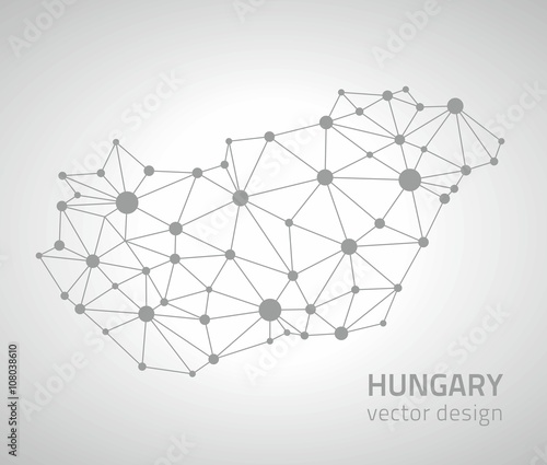 Fotografie, Obraz Hungary grey vector outline polygonal map