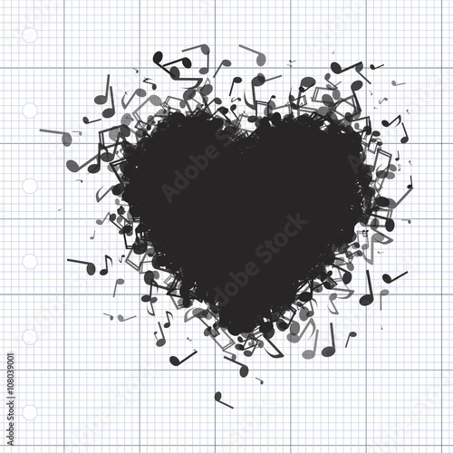 Heart made of of music notes