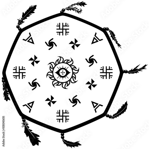 Shaman drum tambourine with slavic signs