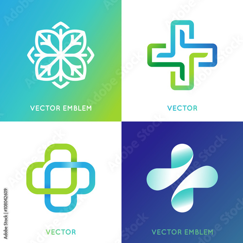 Vector set of abstract logos and emblems - alternative medicine