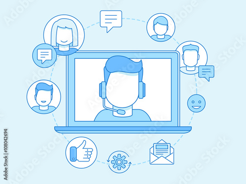 Vector business illustration in trendy linear style and blue col