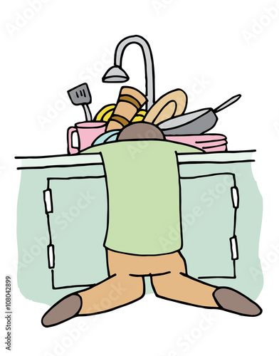 Tired Dishwasher Man