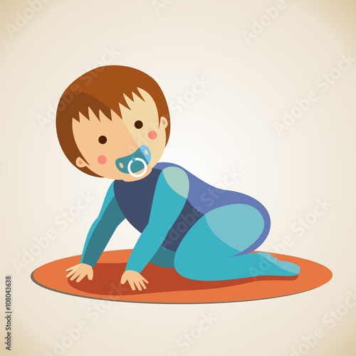 Bebé gateando sobre alfombra. Niño vector ilustración