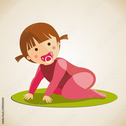 Bebé gateando sobre alfombra. Niña vector ilustración