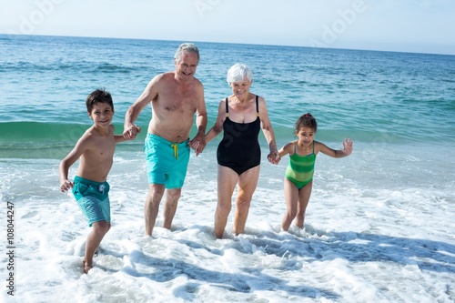 Grandchildren enjoying with grandparents at beach  © WavebreakMediaMicro
