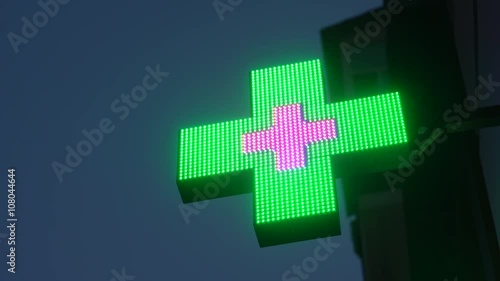Neon Sign Green Cross Pharmacy photo