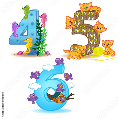 set of numbers with number of animals from 4 to 6 - vector illustration, eps
