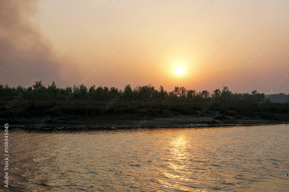 Narayani-Rapti river in Chitwan national park sun set