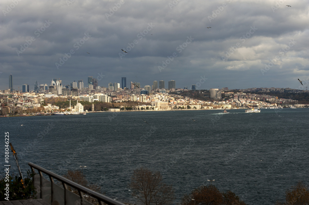 One of the most glamorous palaces in the world Dolmabahce Palace Istanbul. View from Bosporus.