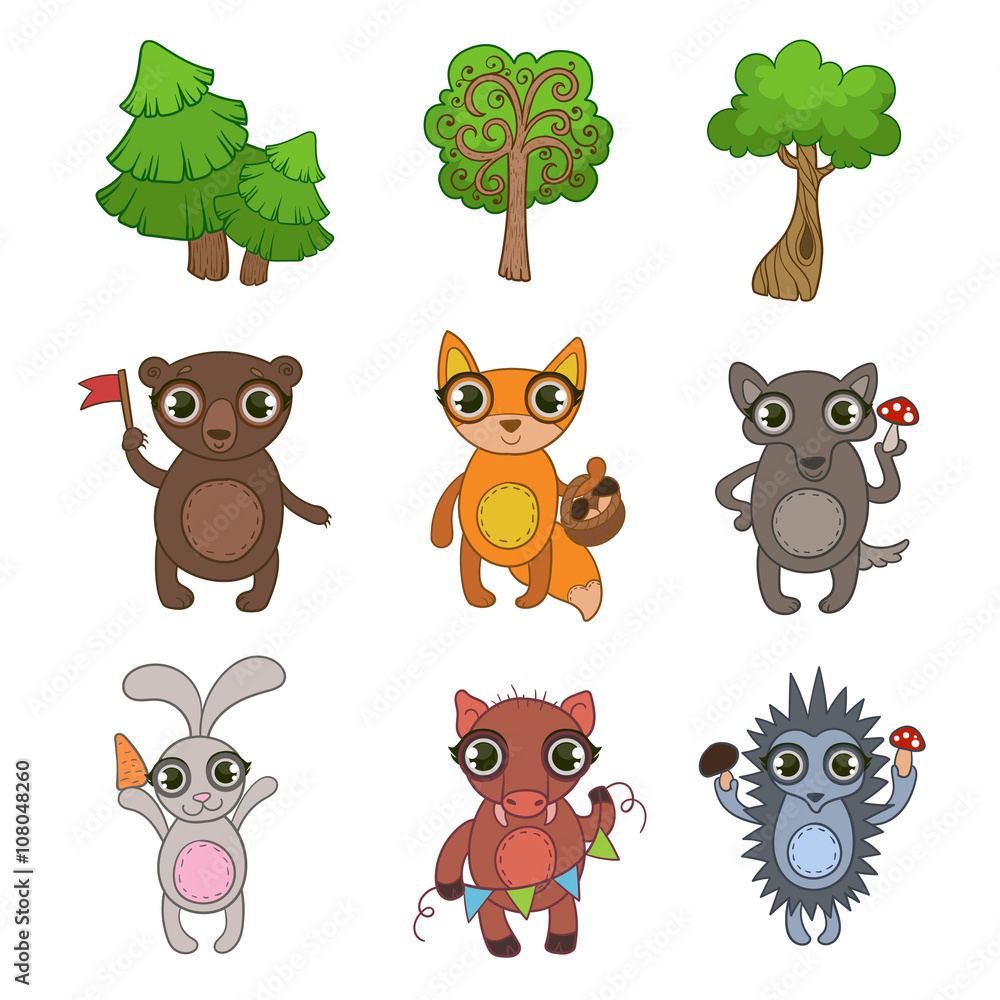 Fototapeta premium Friendly Forest Animals Set
