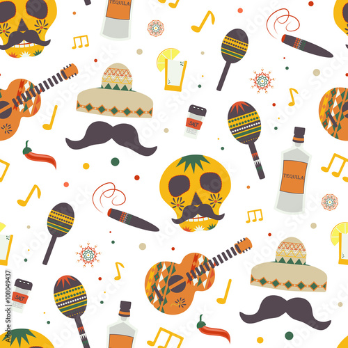 Cinco de Mayo vector seamless pattern with traditional Mexican symbols