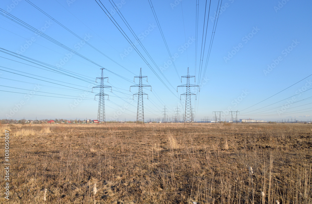 Power line in the countryside in the early spring. Power line in the countryside in the early spring.