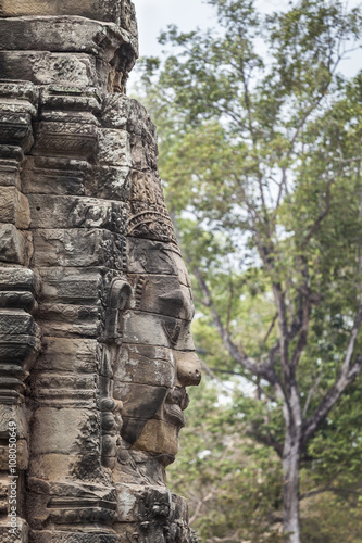Serenity stone carved face in Bayon temple, Angkor Thom, Cambodia © nnerto