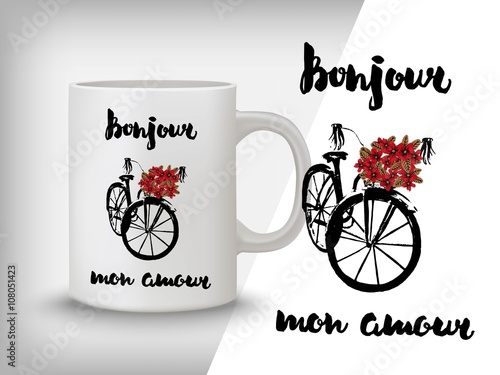 Romantic card, poster, mug, t-shirt print. Hello, my love.