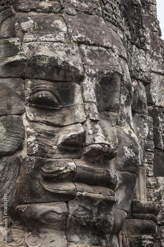 Serenity stone carved face in Bayon temple, Angkor Thom, Cambodia