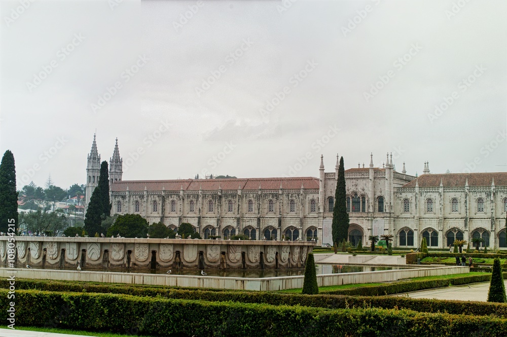 Panoramic view on cloister of Jeronimos in Belem. Lisbon