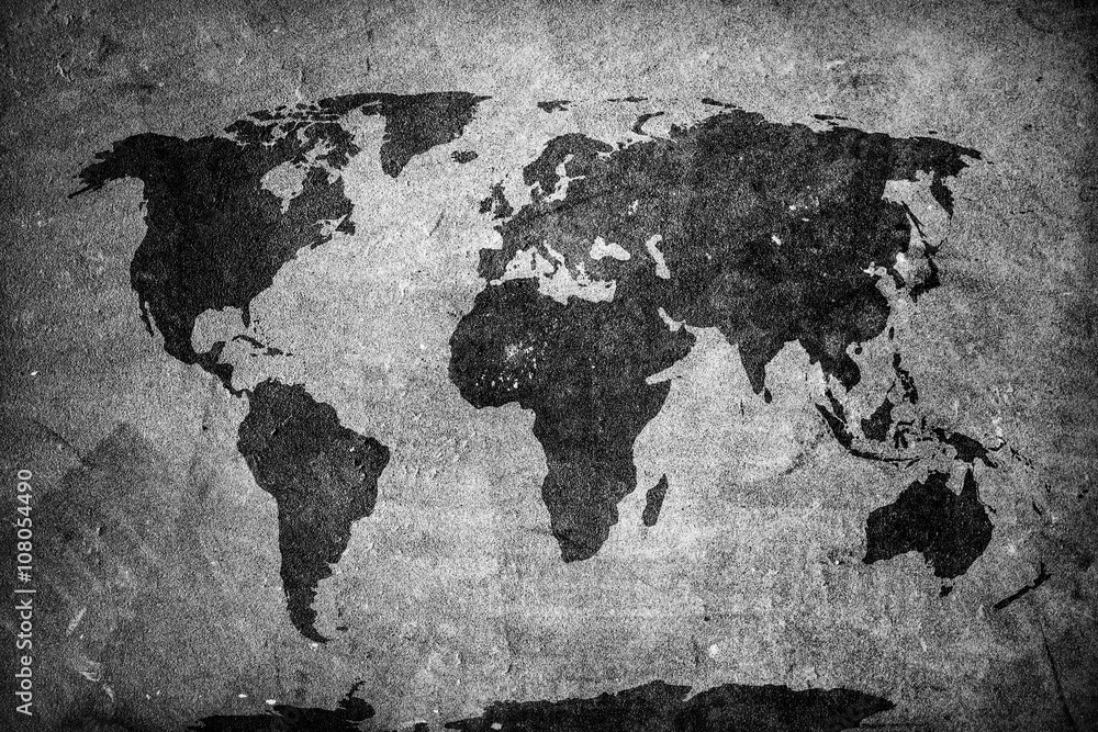 Fototapeta czarna mapa świata na szarym tle